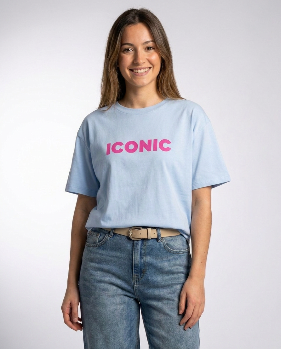 T-shirt femme à message imprimé bleu iconic coton col rond