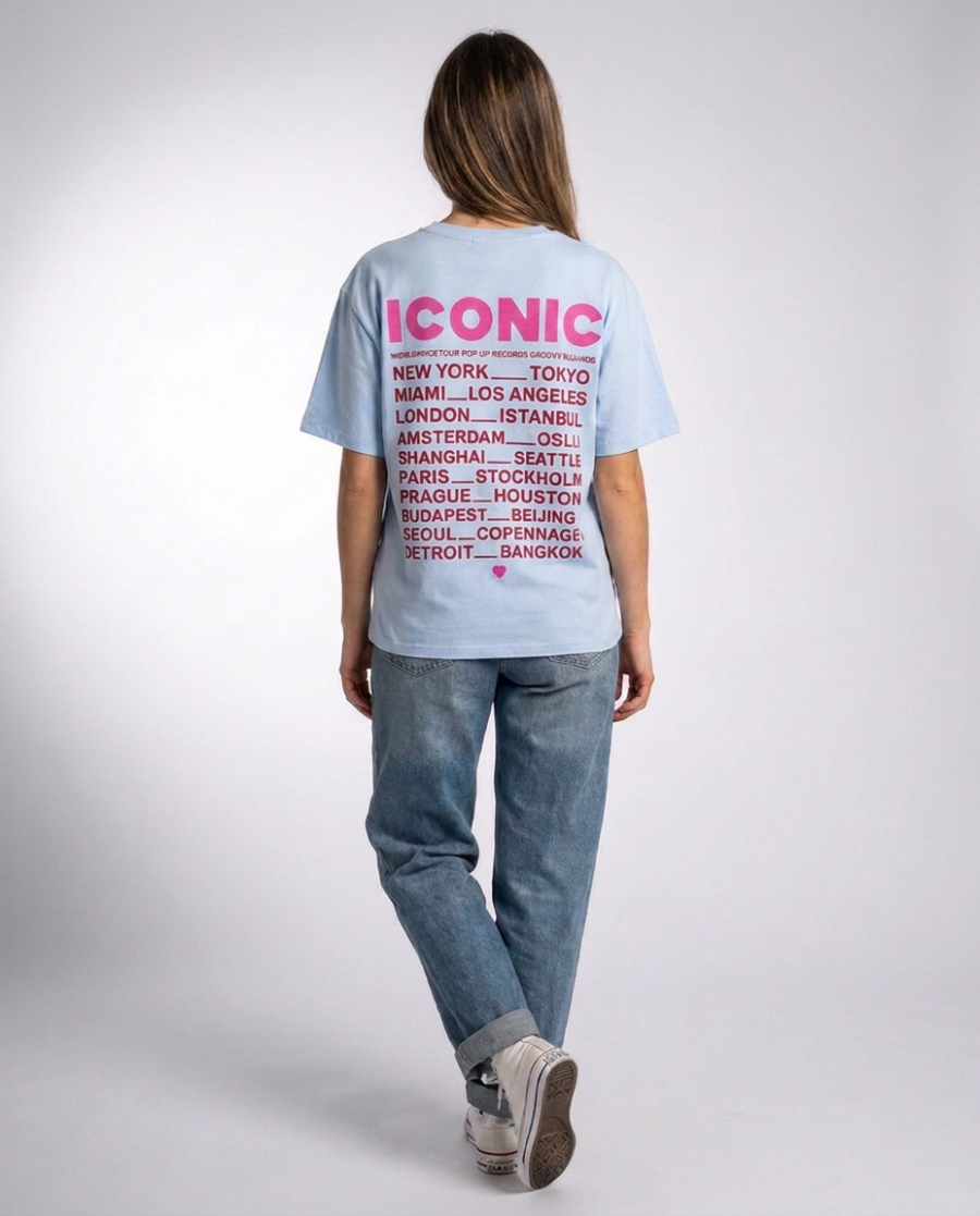 T-shirt femme à message imprimé bleu iconic coton col rond