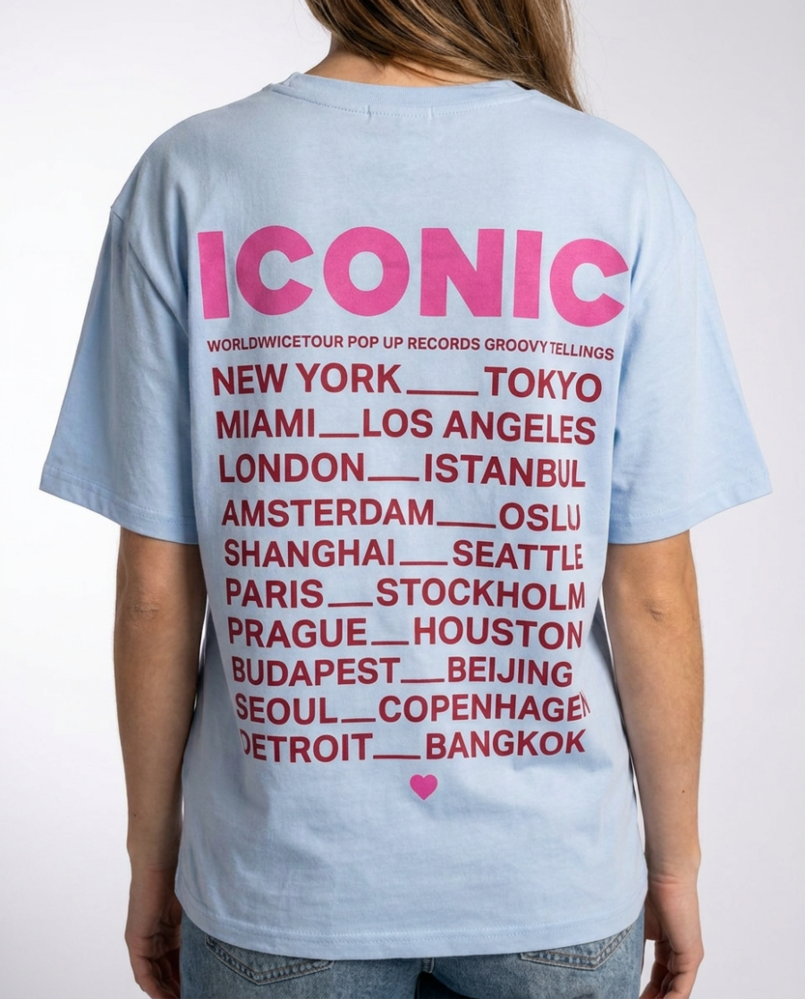 T-shirt femme à message imprimé bleu iconic coton col rond