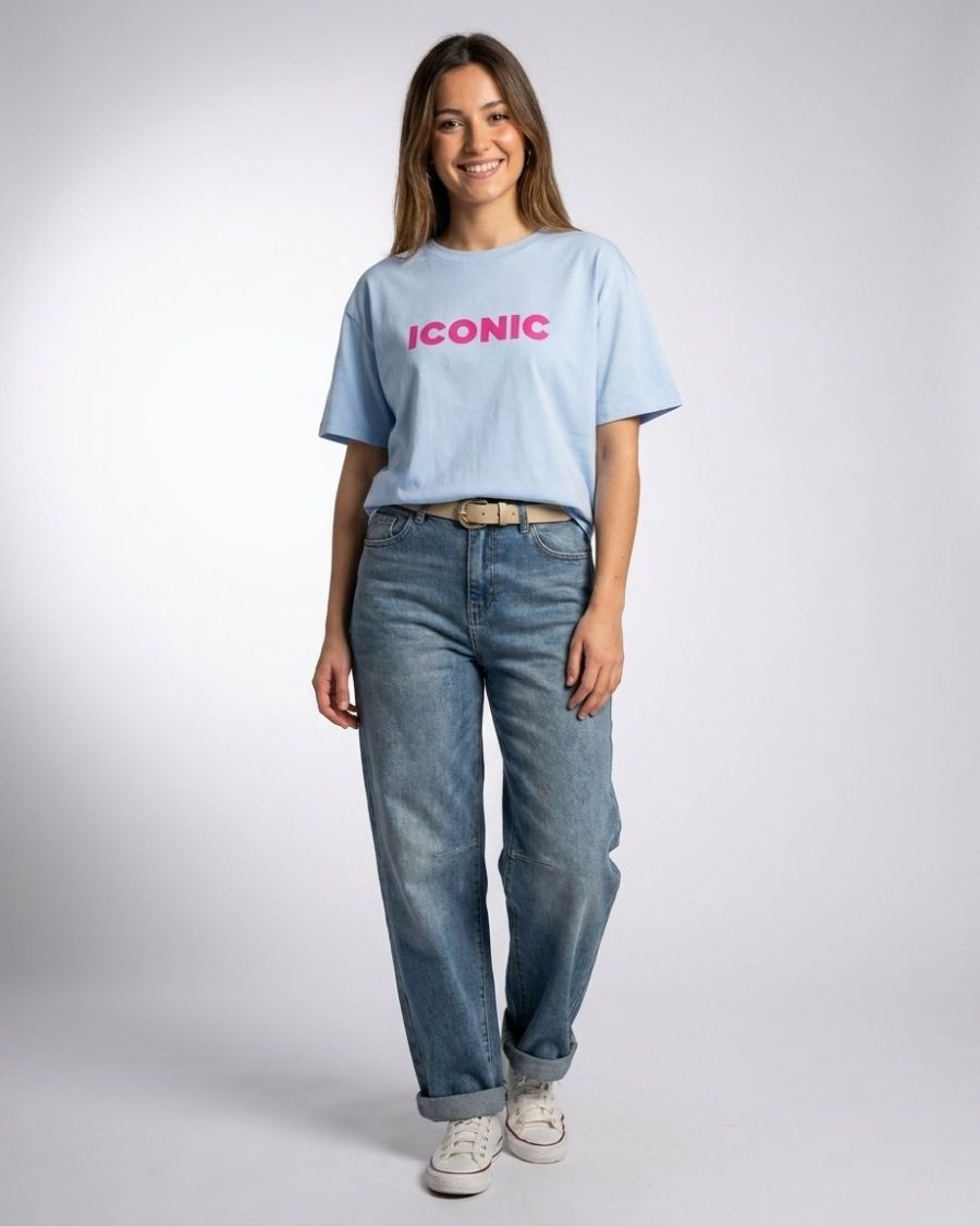 T-shirt femme à message imprimé bleu iconic coton col rond