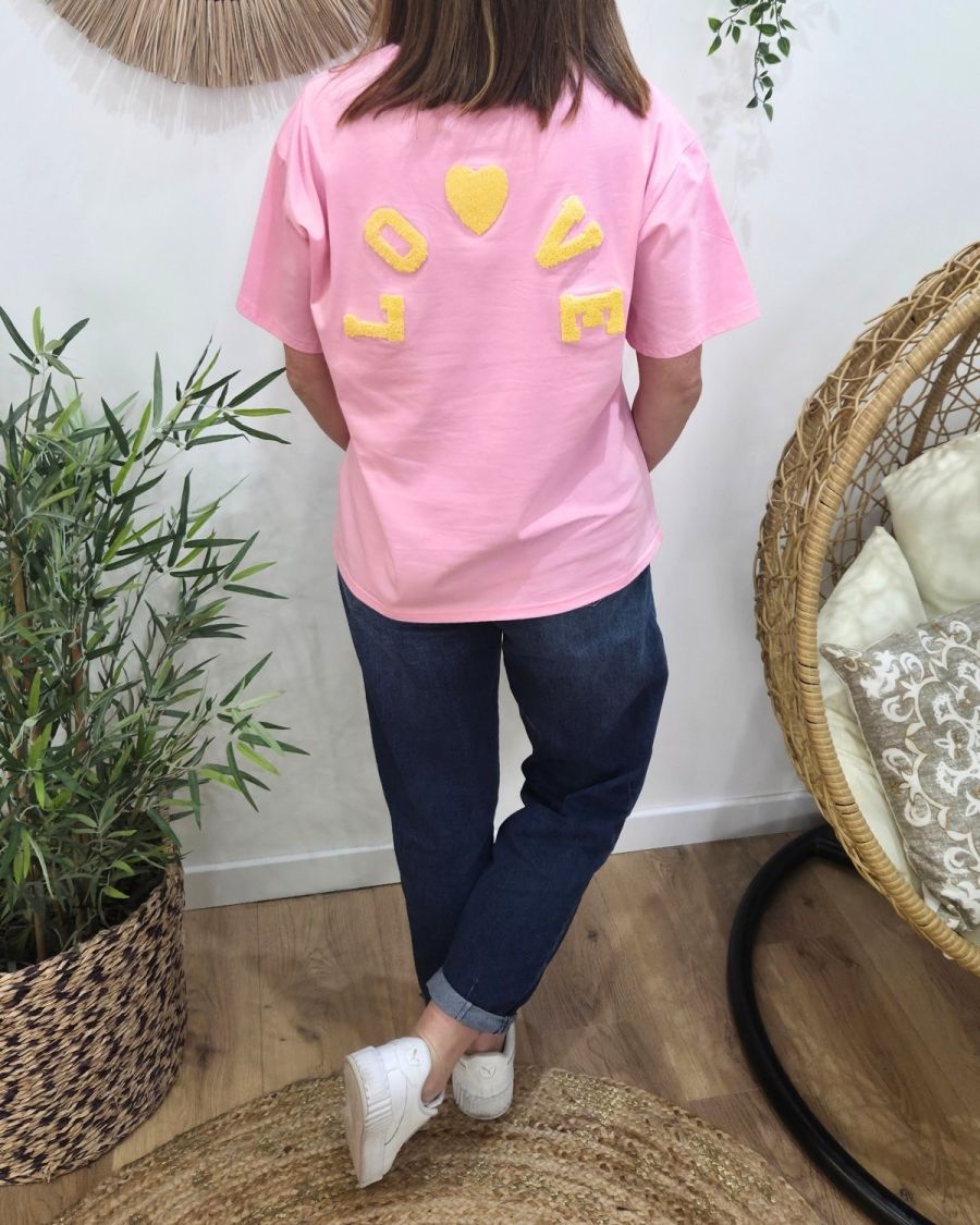 T-shirt femme rose love teddy jaune