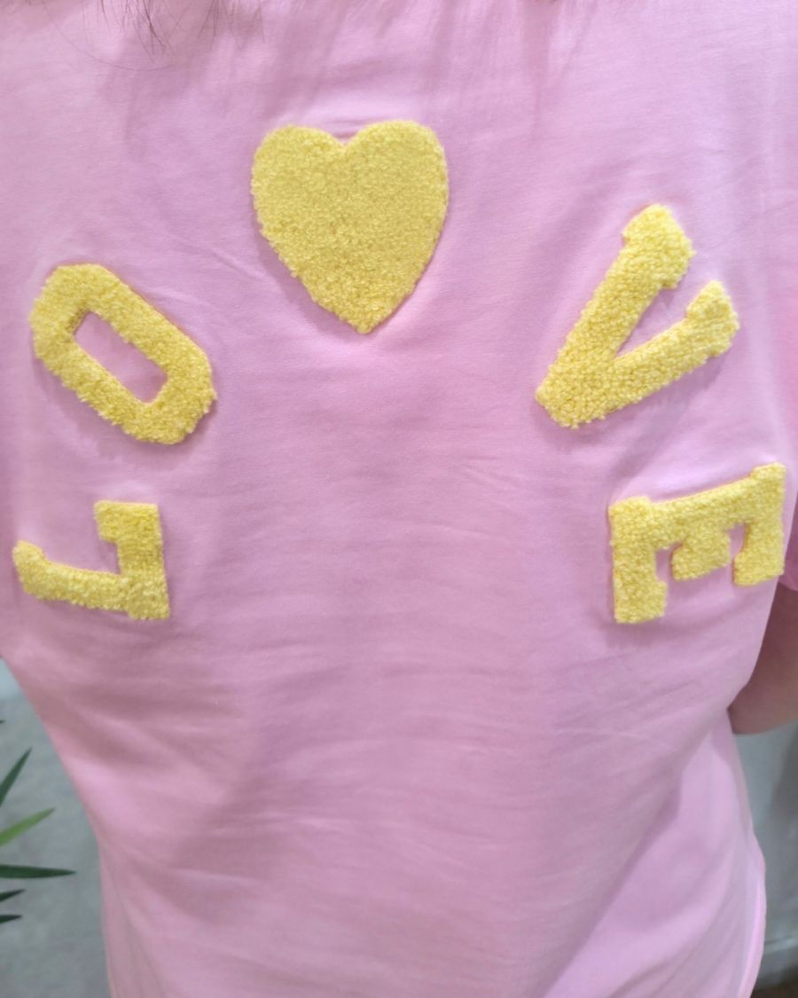 T-shirt femme rose love teddy jaune