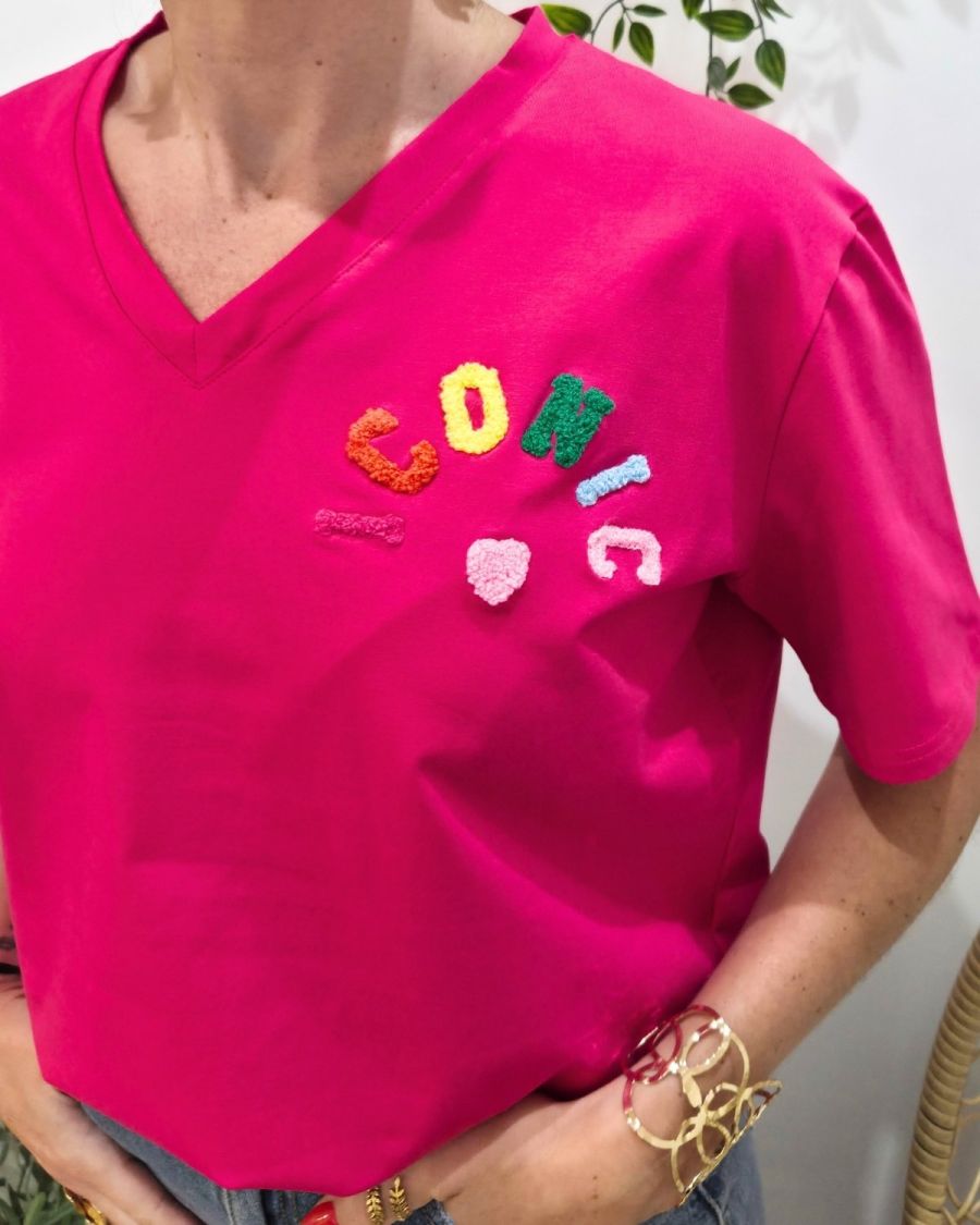 T-shirt femme rose fuchsia ICONIC moumoute multicolore