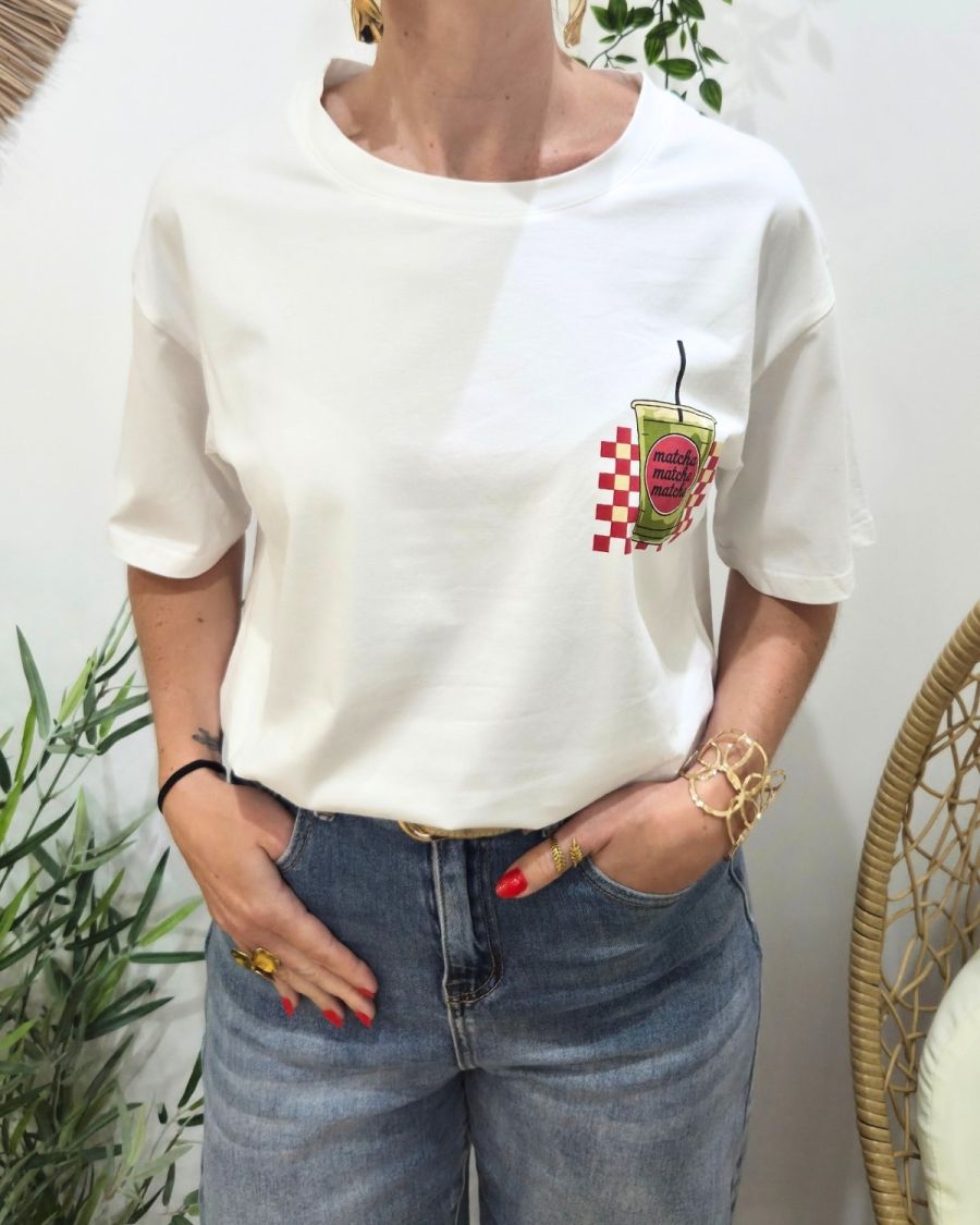 T-shirt femme Matcha Iced Latte blanc