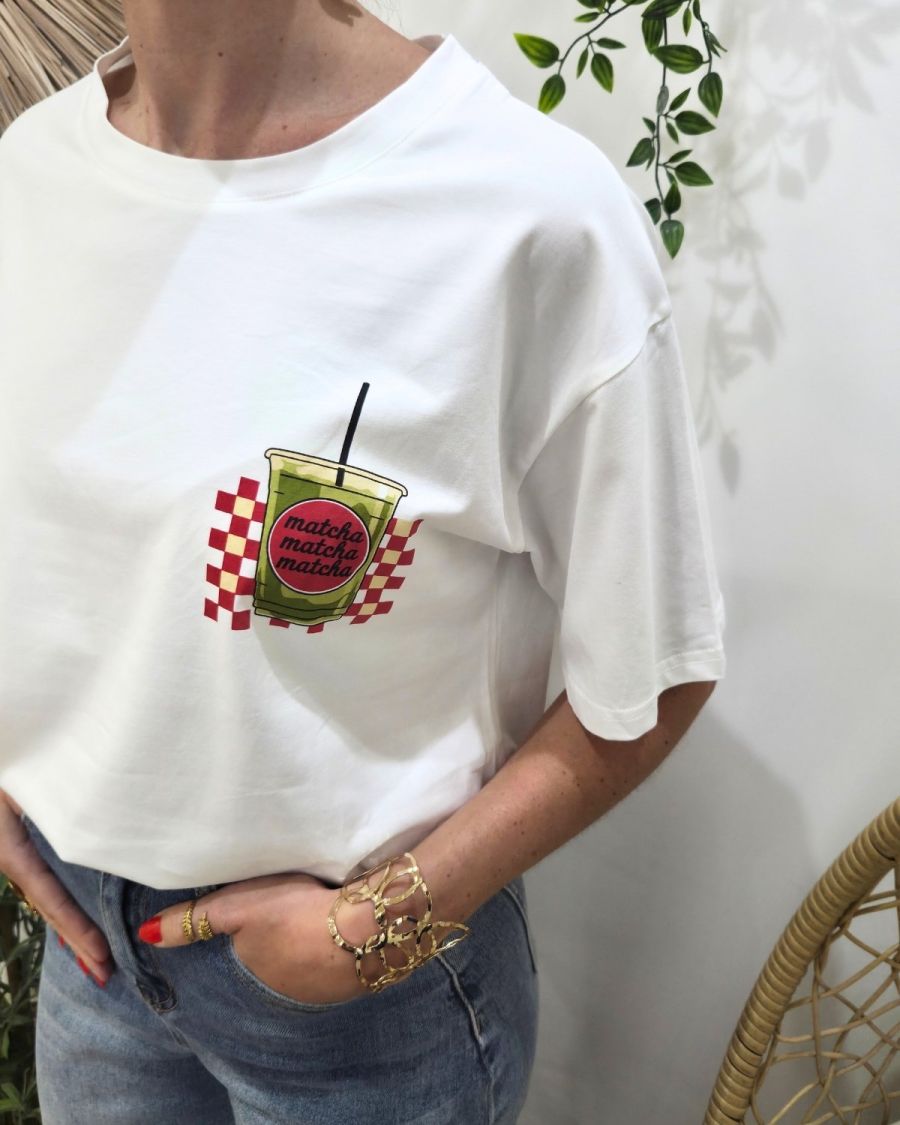 T-shirt femme Matcha Iced Latte blanc