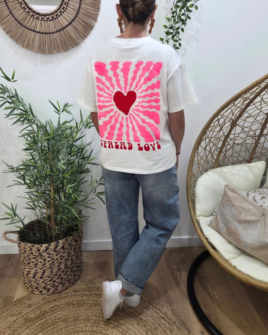 T-Shirt femme blanc Spread love rose et rouge