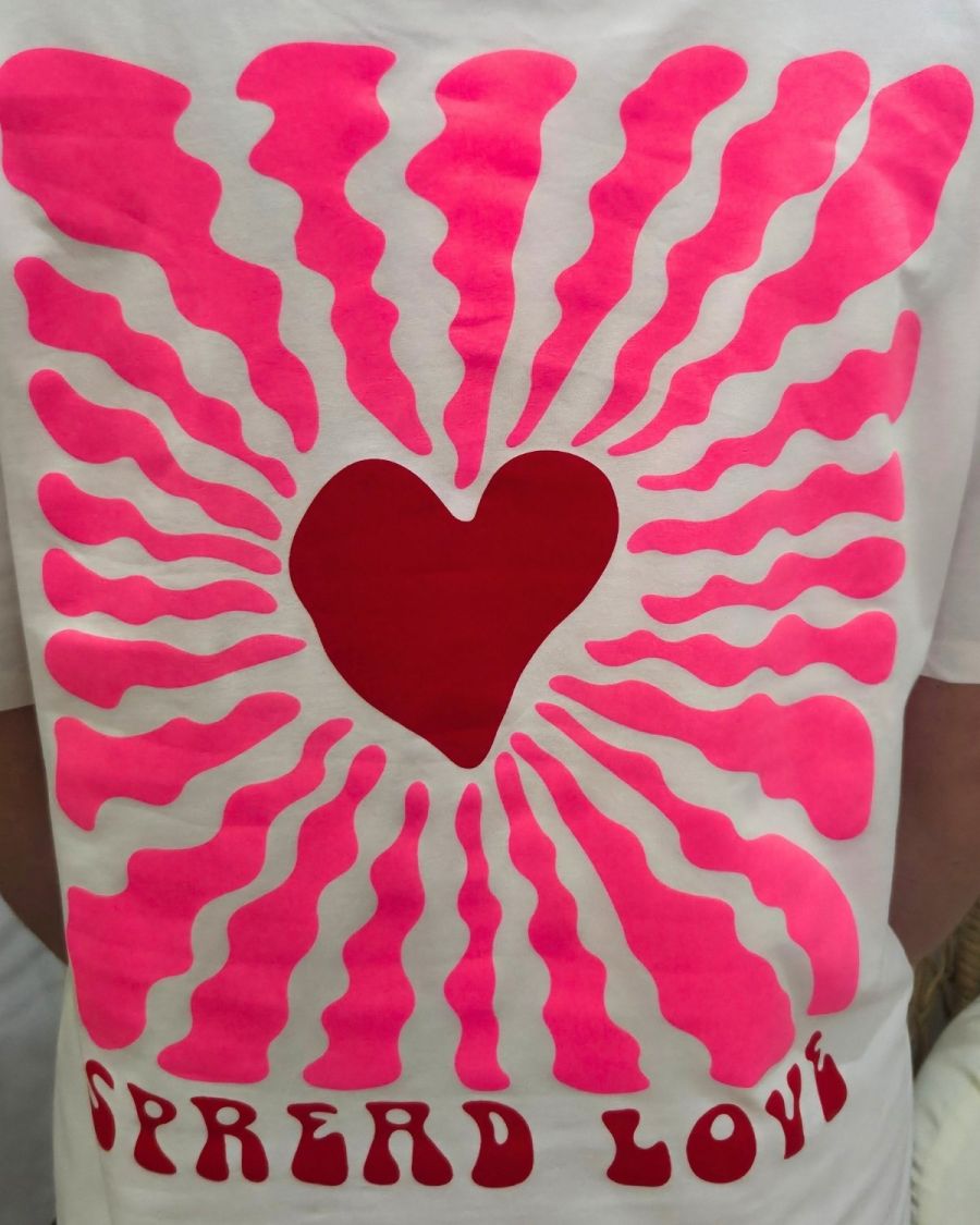 T-Shirt femme blanc Spread love rose et rouge