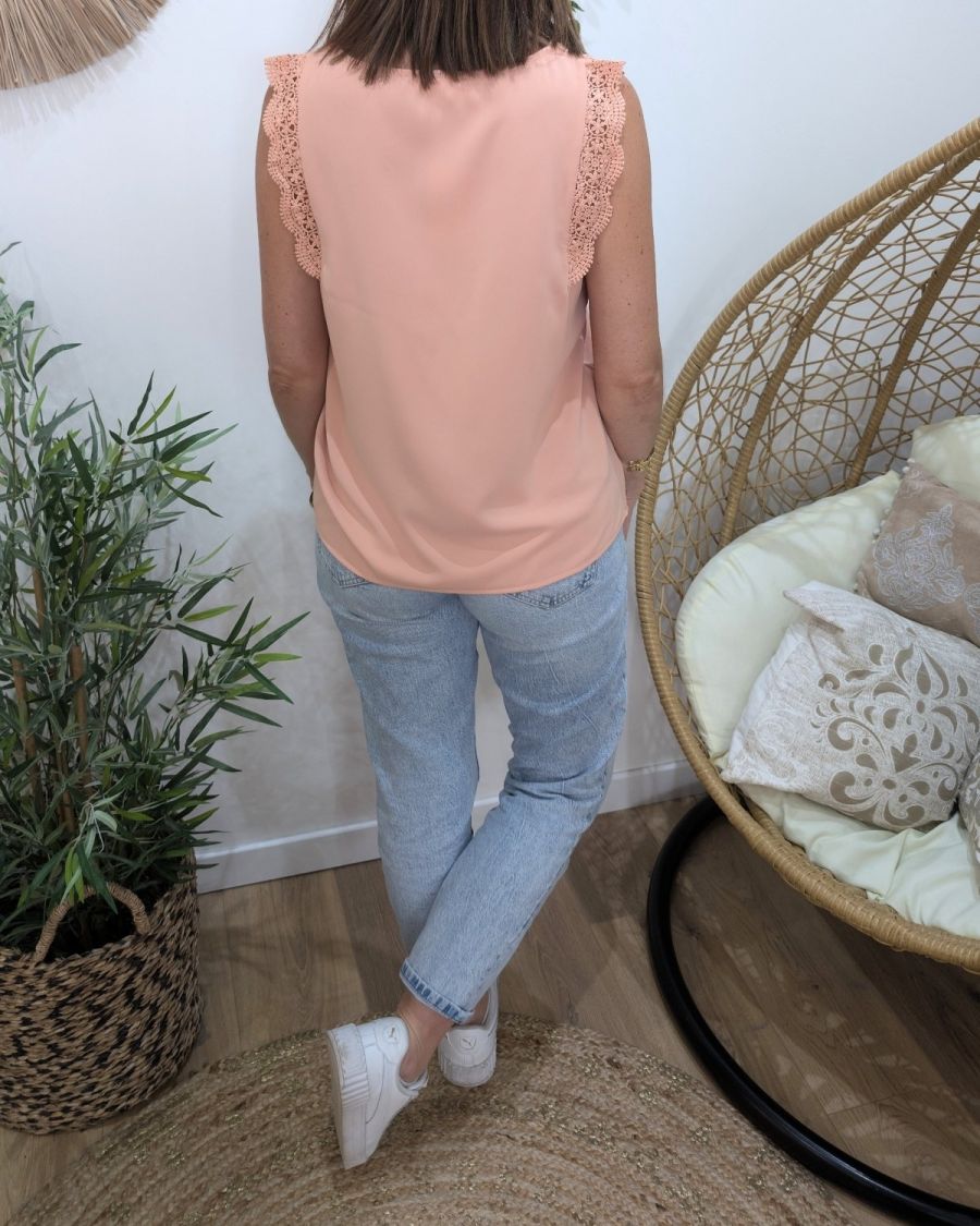 Top femme vieux rose dentelle Adrienne