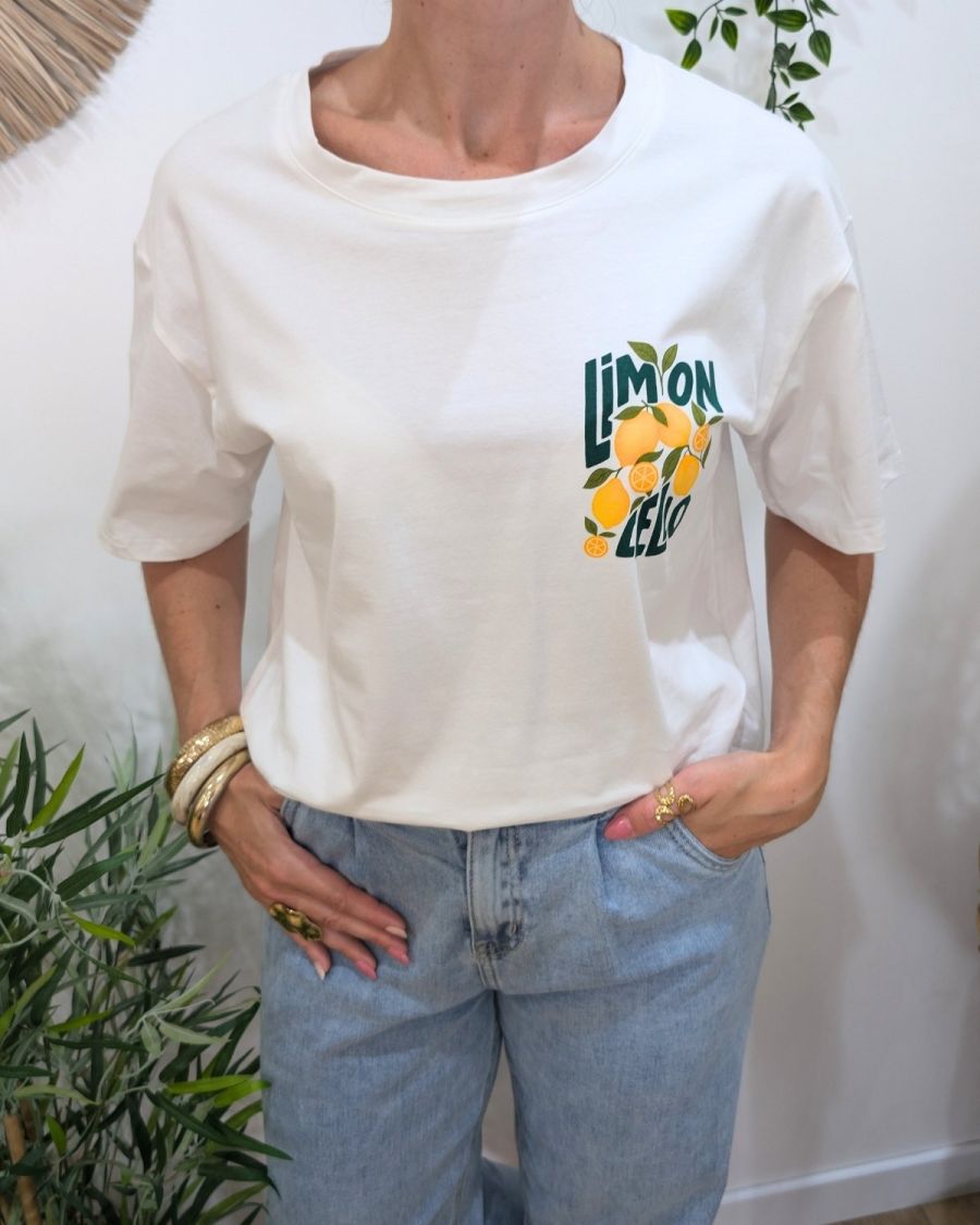 T-shirt femme blanc et vert limoncello