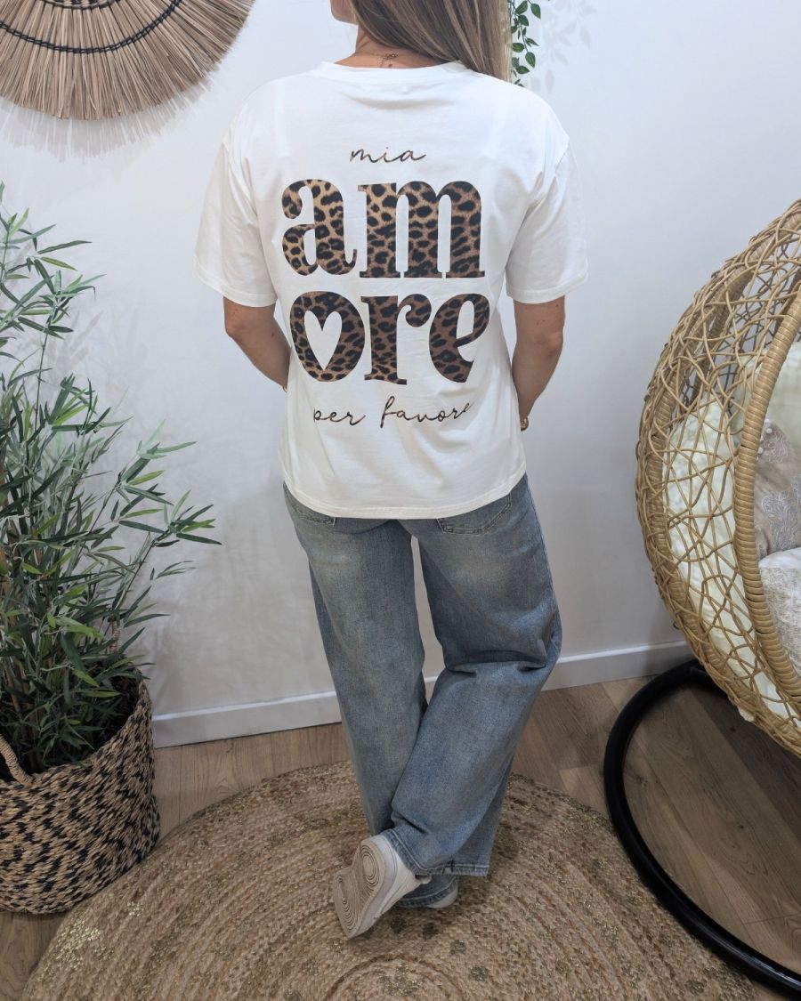 T-shirt femme blanc léopard mia amore per favore
