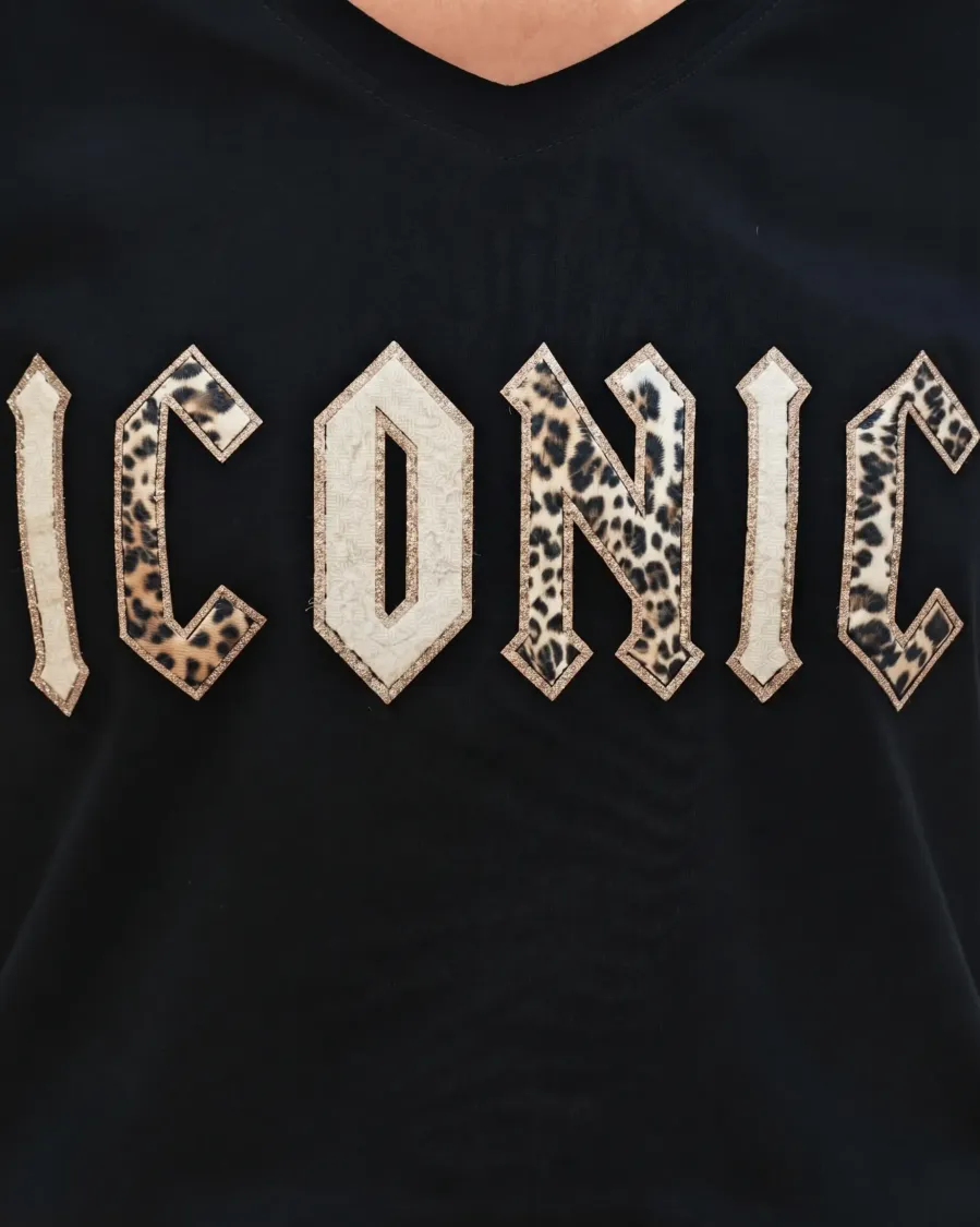 T-Shirt grande taille femme Iconic rock léopard paillettes dorées