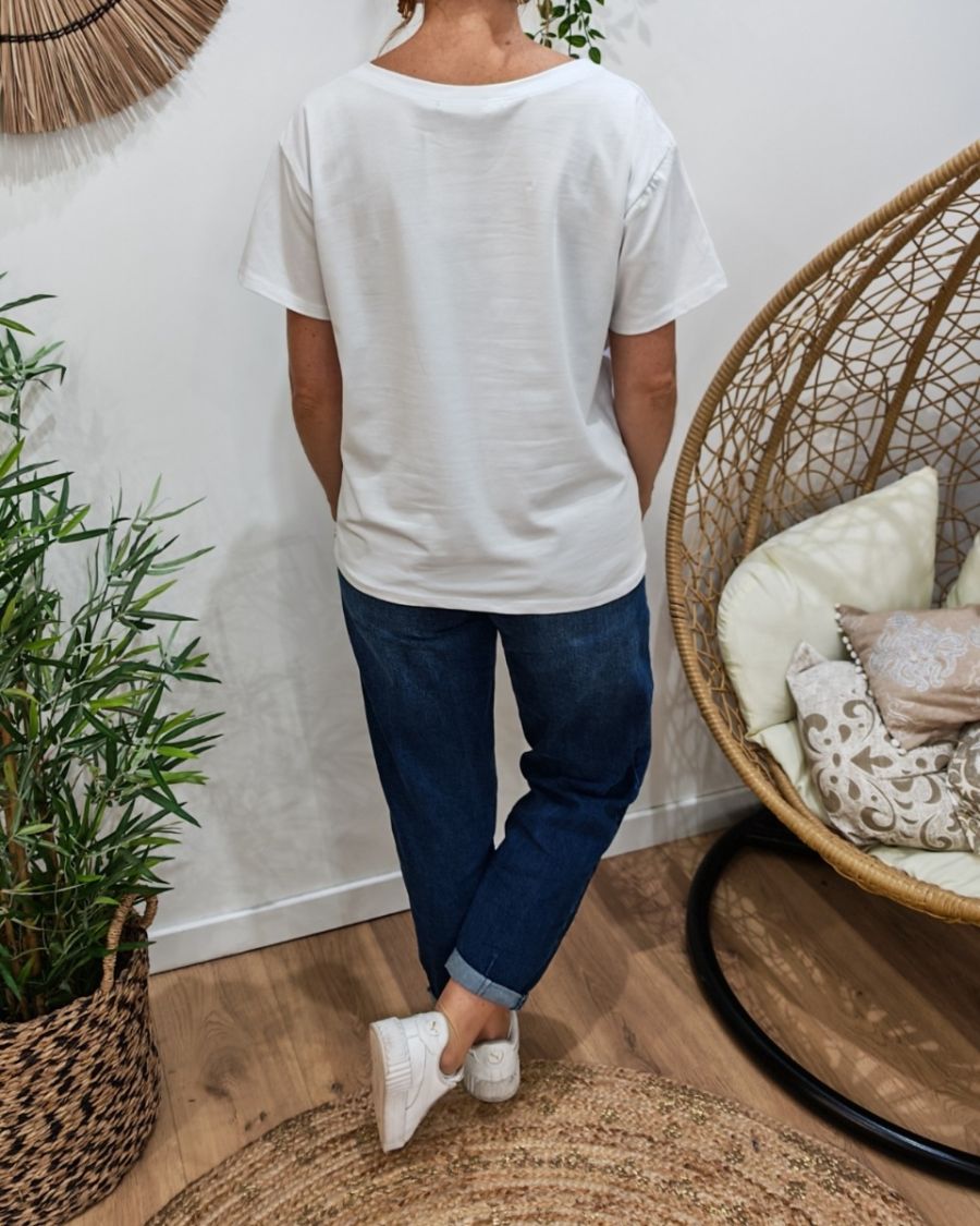 T-Shirt femme blanc La vie est belle rayures léopard