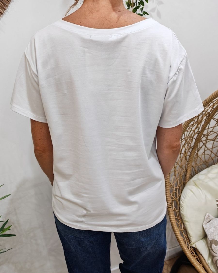 T-Shirt femme blanc La vie est belle rayures léopard