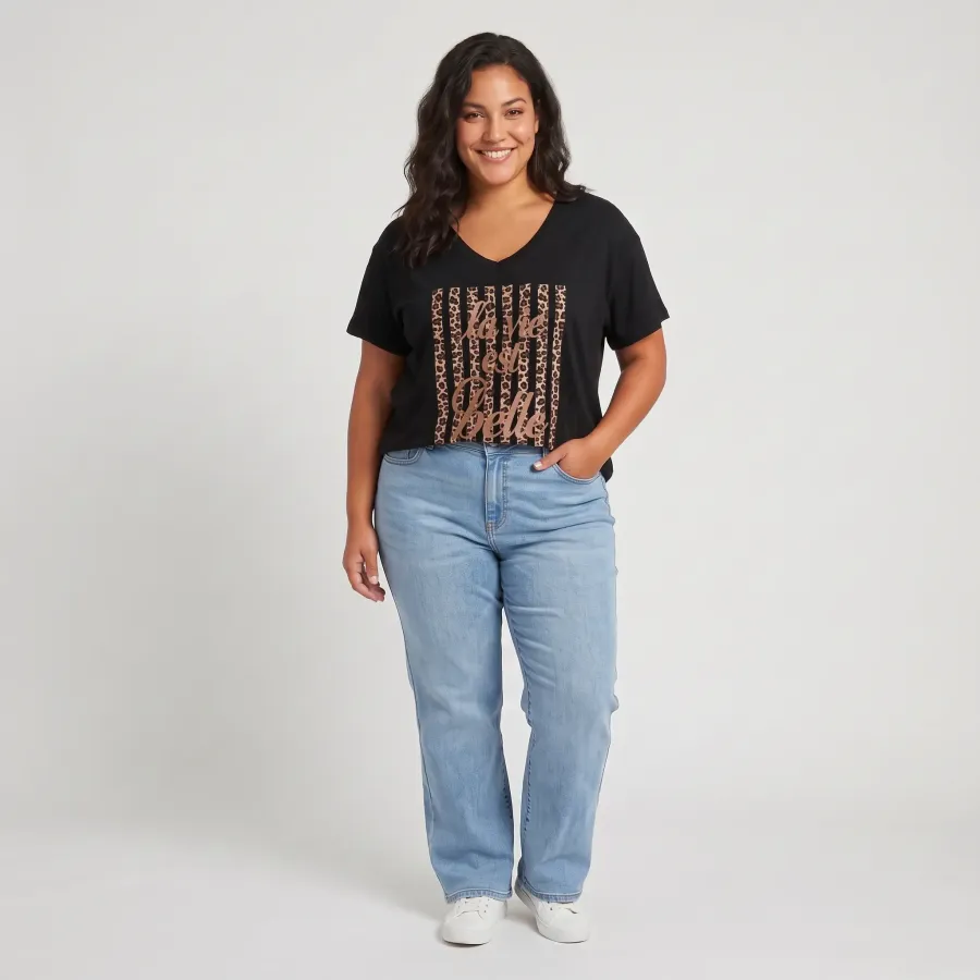 T-Shirt grande taille femme La vie est belle rayures léopard