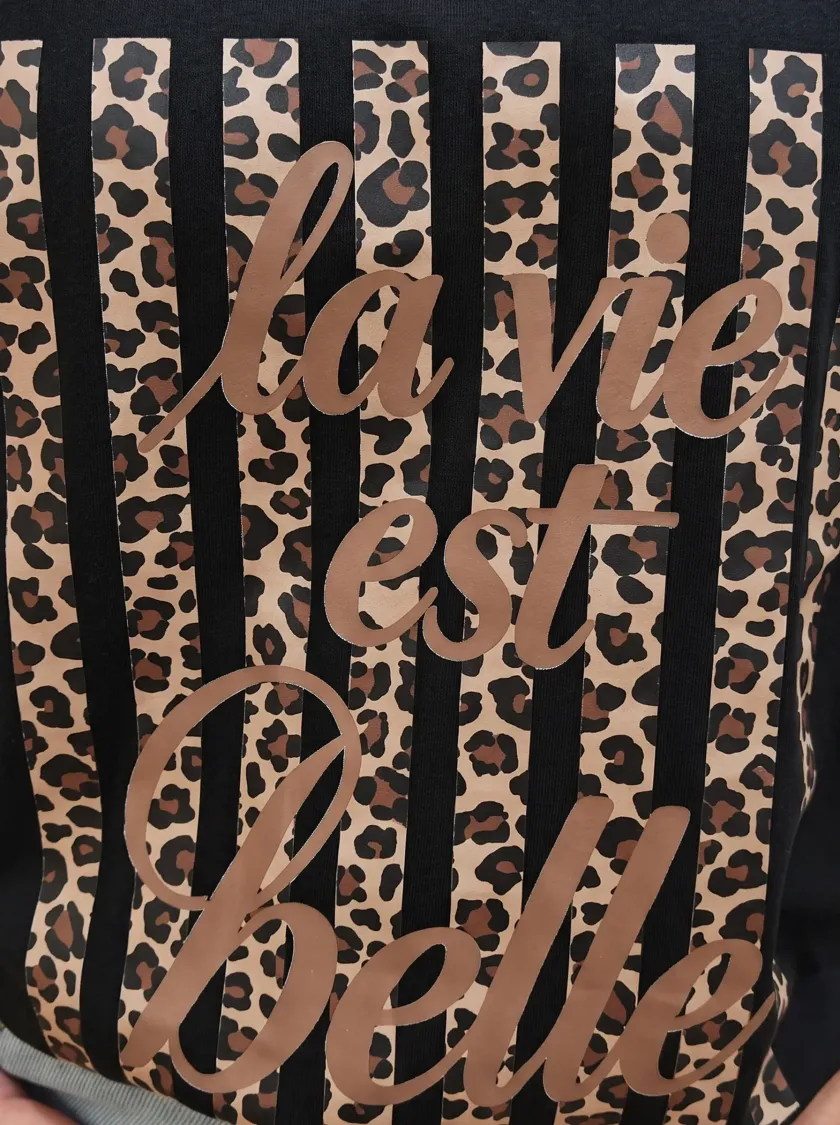T-Shirt grande taille femme La vie est belle rayures léopard