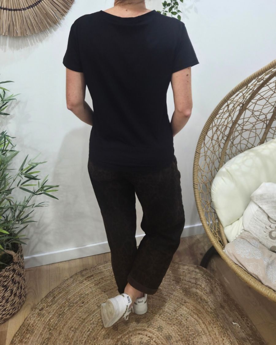 T-Shirt femme noir broderie bichette doré