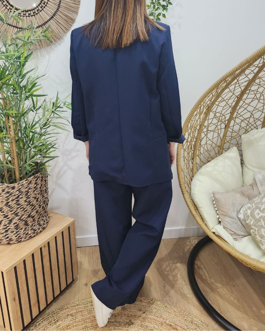 Veste blazer femme unie bleu marine