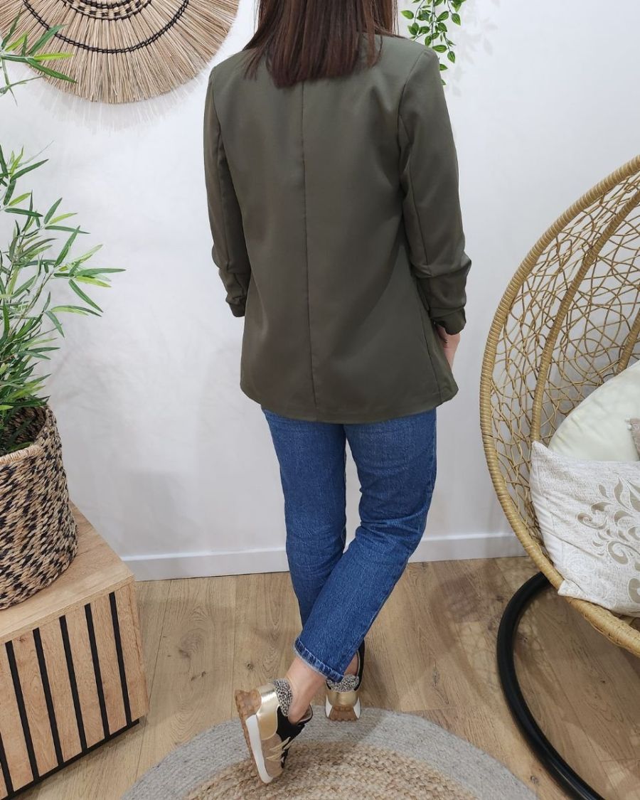 Blazer femme manches plissées kaki