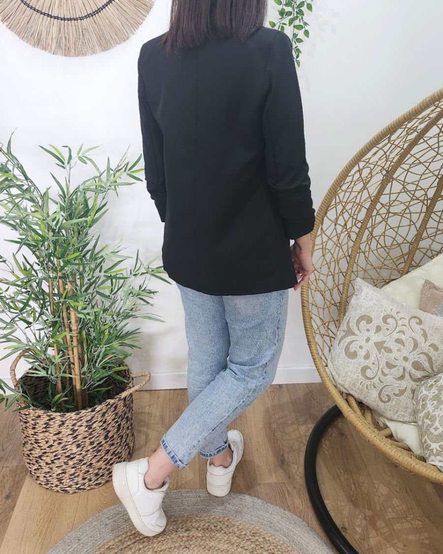 Blazer femme manches plissées noir