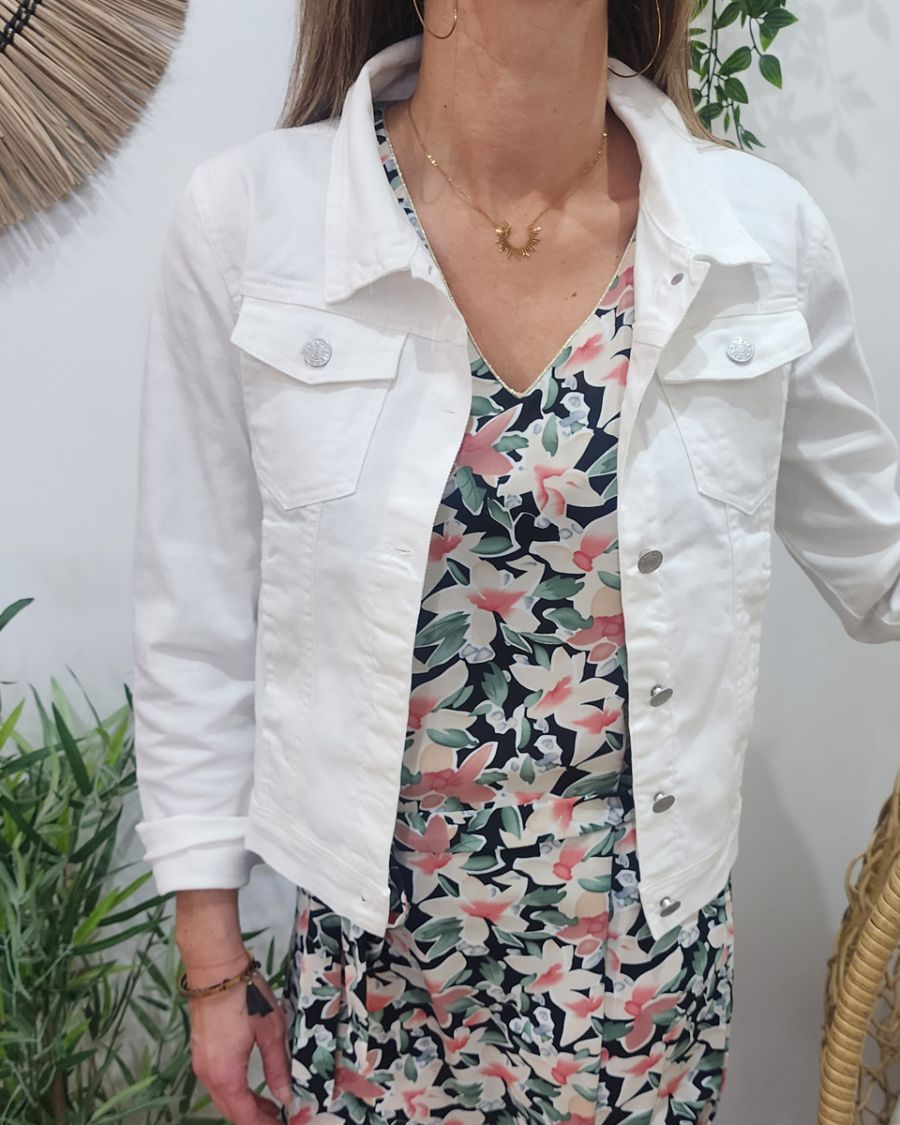 Veste femme en jean blanc cassé