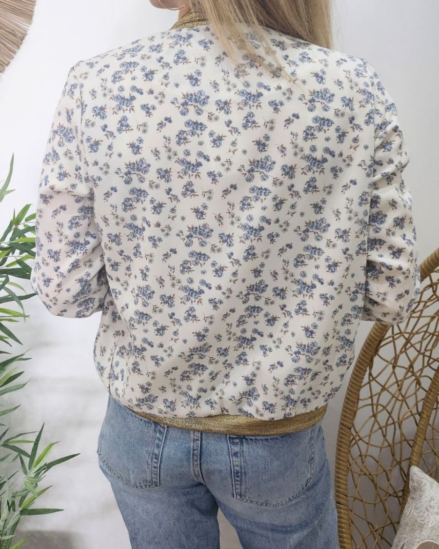 Bombers femme écru fleurs bleues Ewena