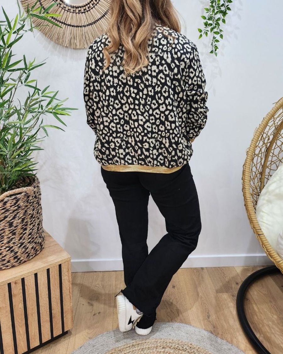 Bombers femme noir léopard beige liseré brillant