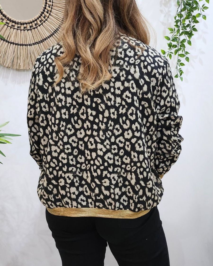 Bombers femme noir léopard beige liseré brillant