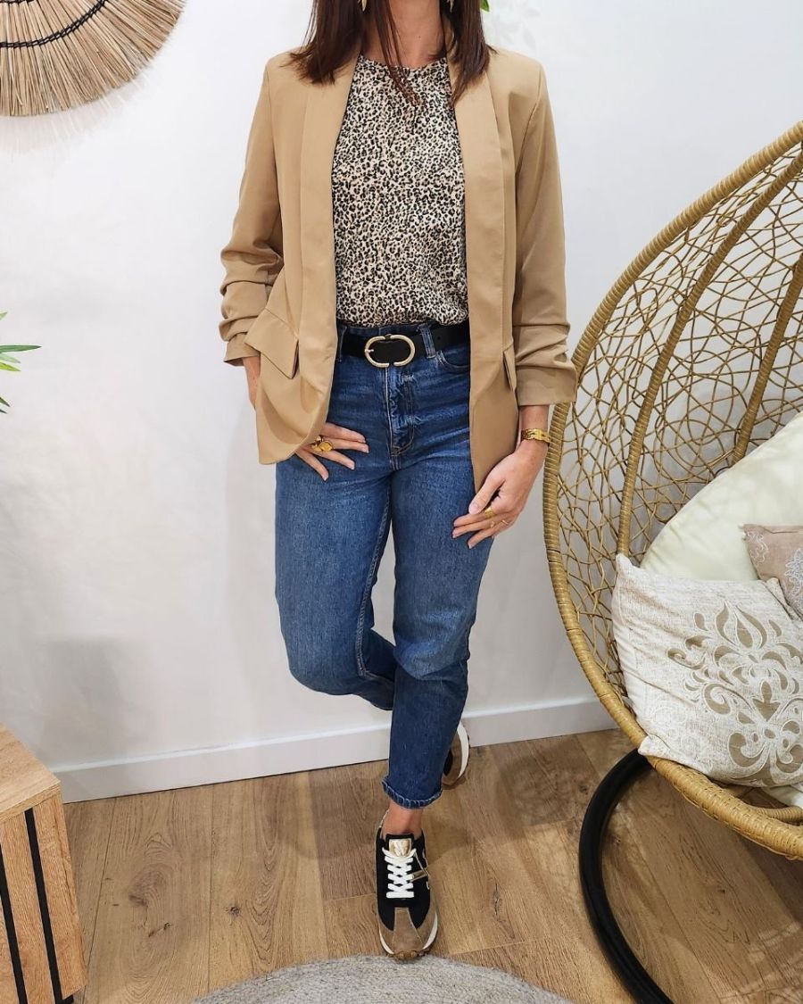 Blazer femme manches plissées camel clair