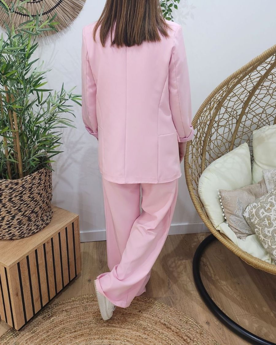 Pantalon femme fluide rose baby taille haute