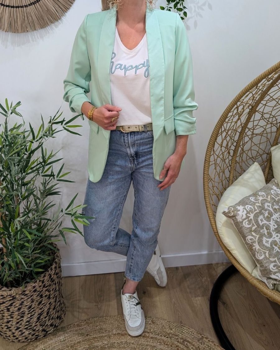 Blazer femme manches plissées vert amande