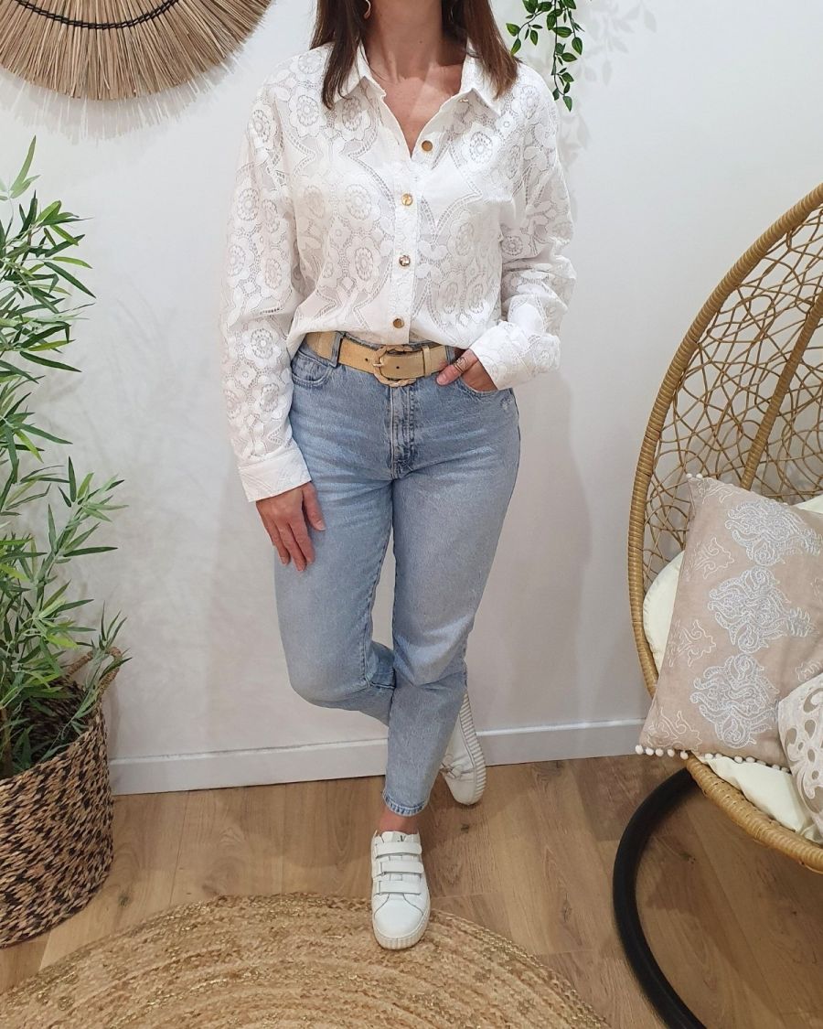Veste femme fine courte écrue dentelle