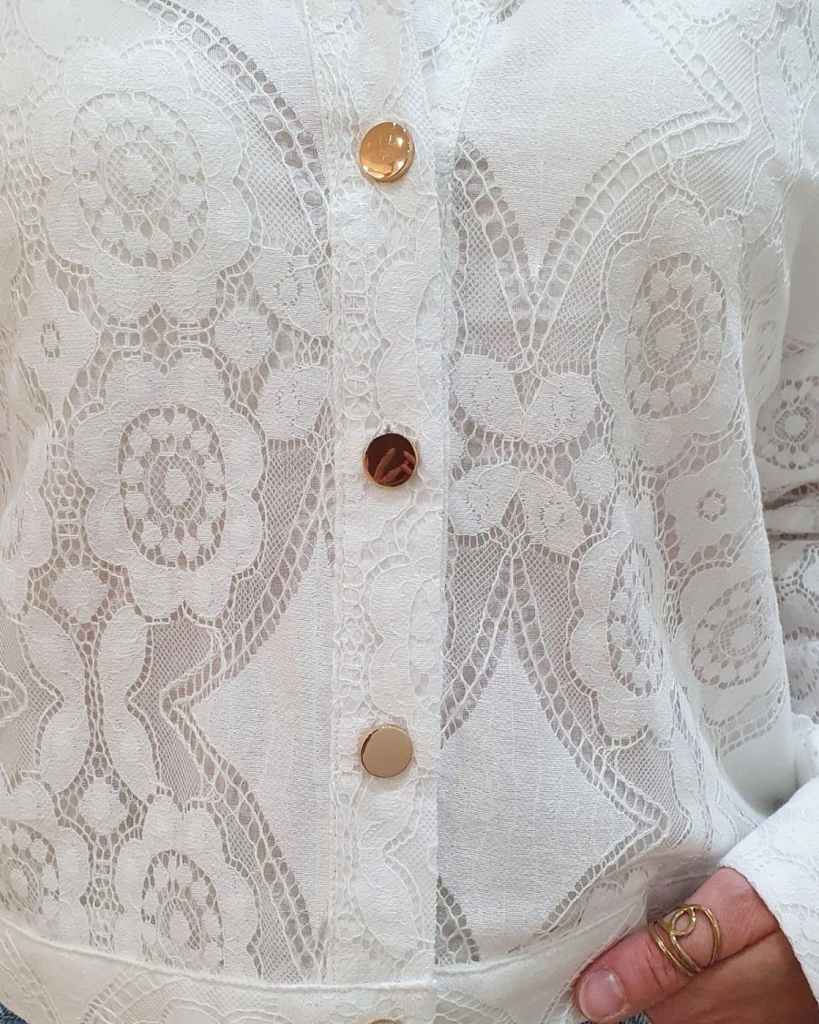 Veste femme fine courte écrue dentelle