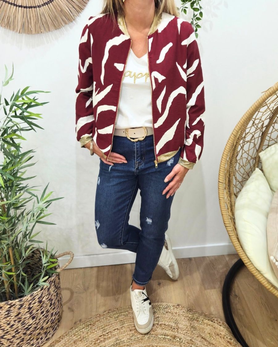 Bombers femme bordeaux et écru Axellea