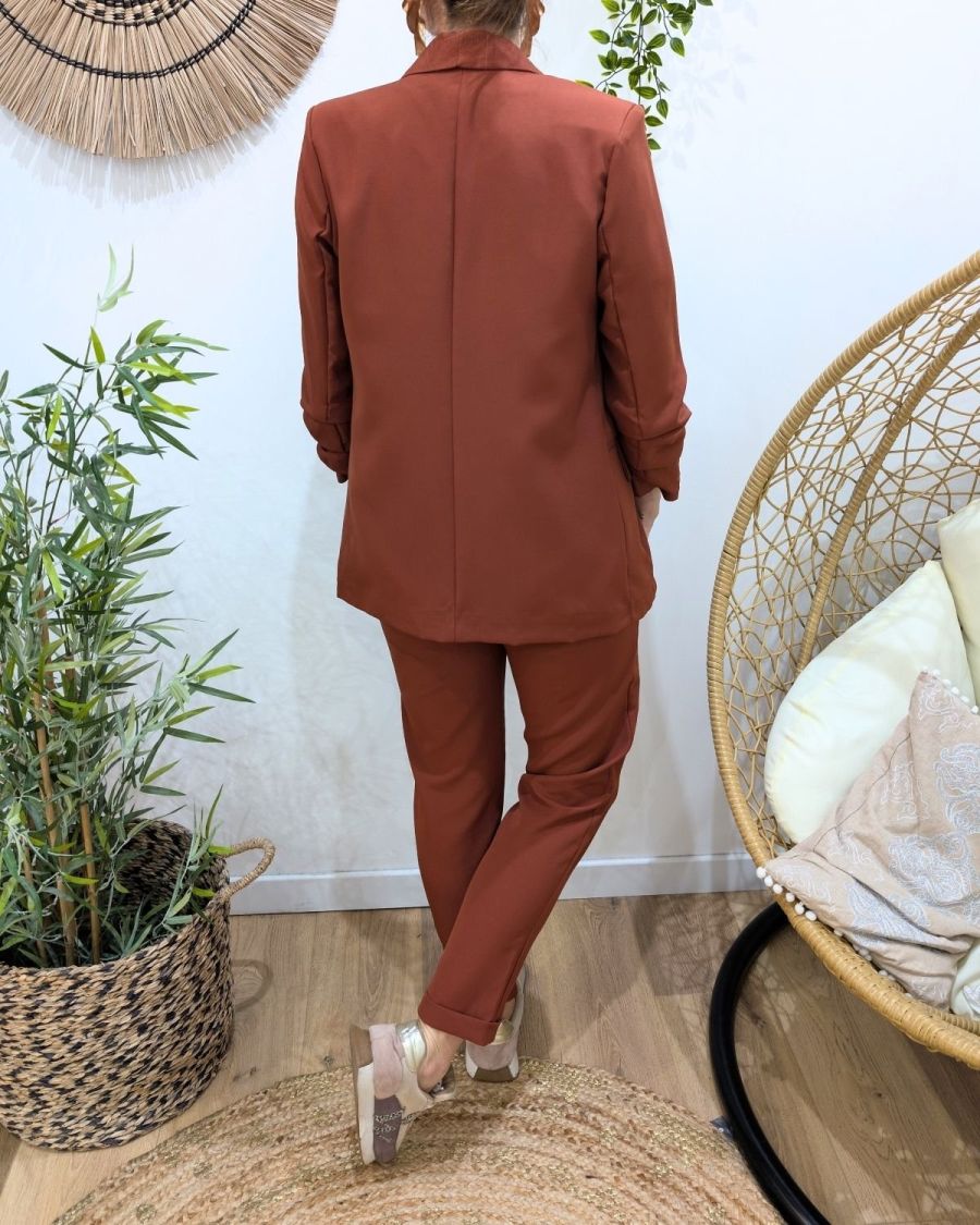 Blazer femme manches plissées terracotta