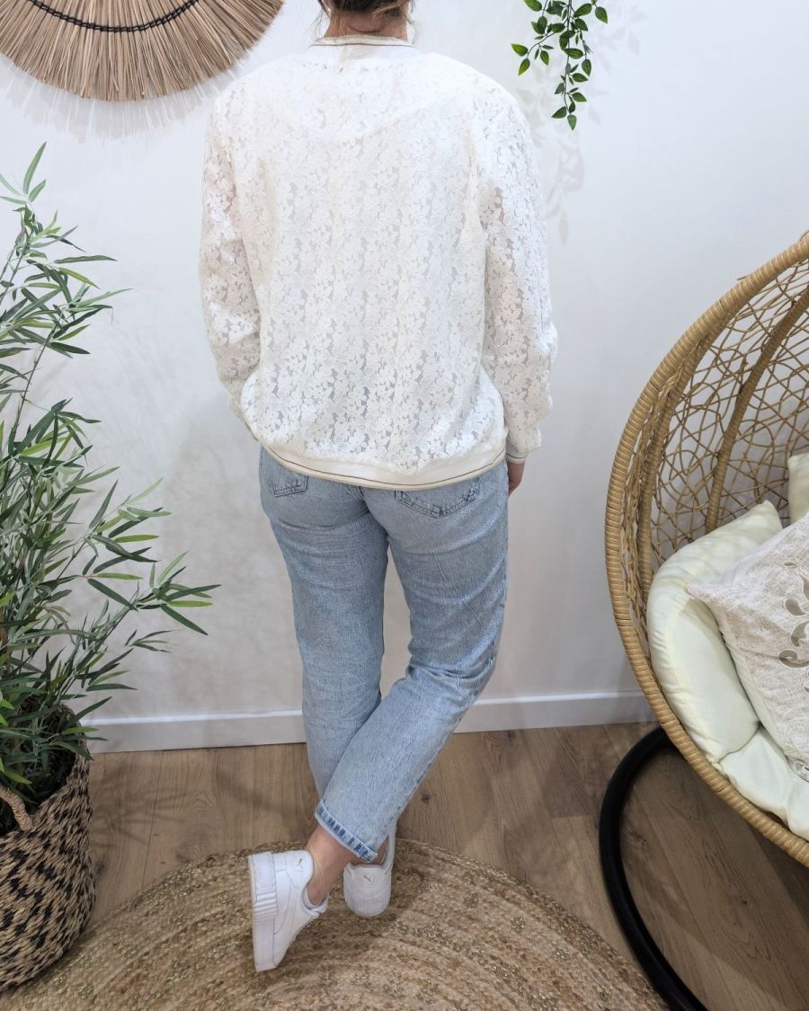 Bombers femme écru dentelle petites fleurs