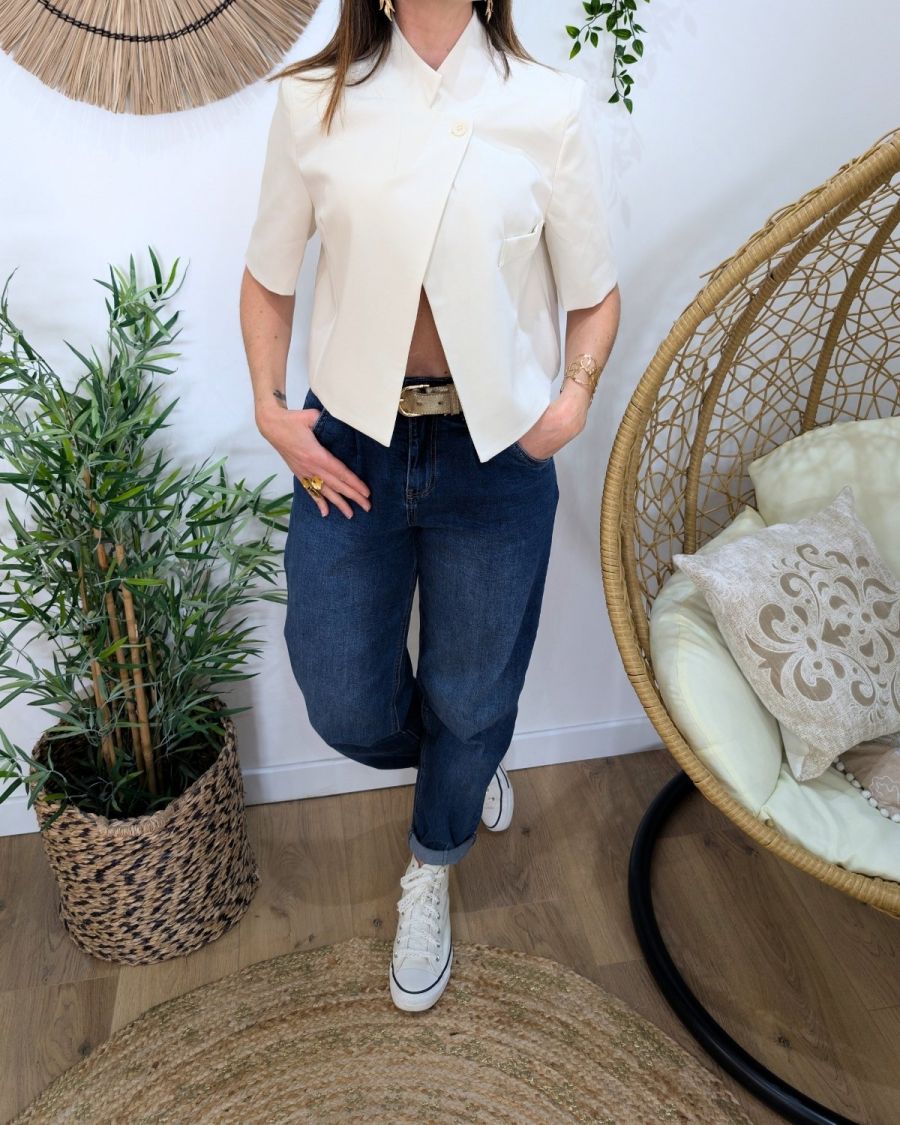 Blazer femme asymétrique court écru