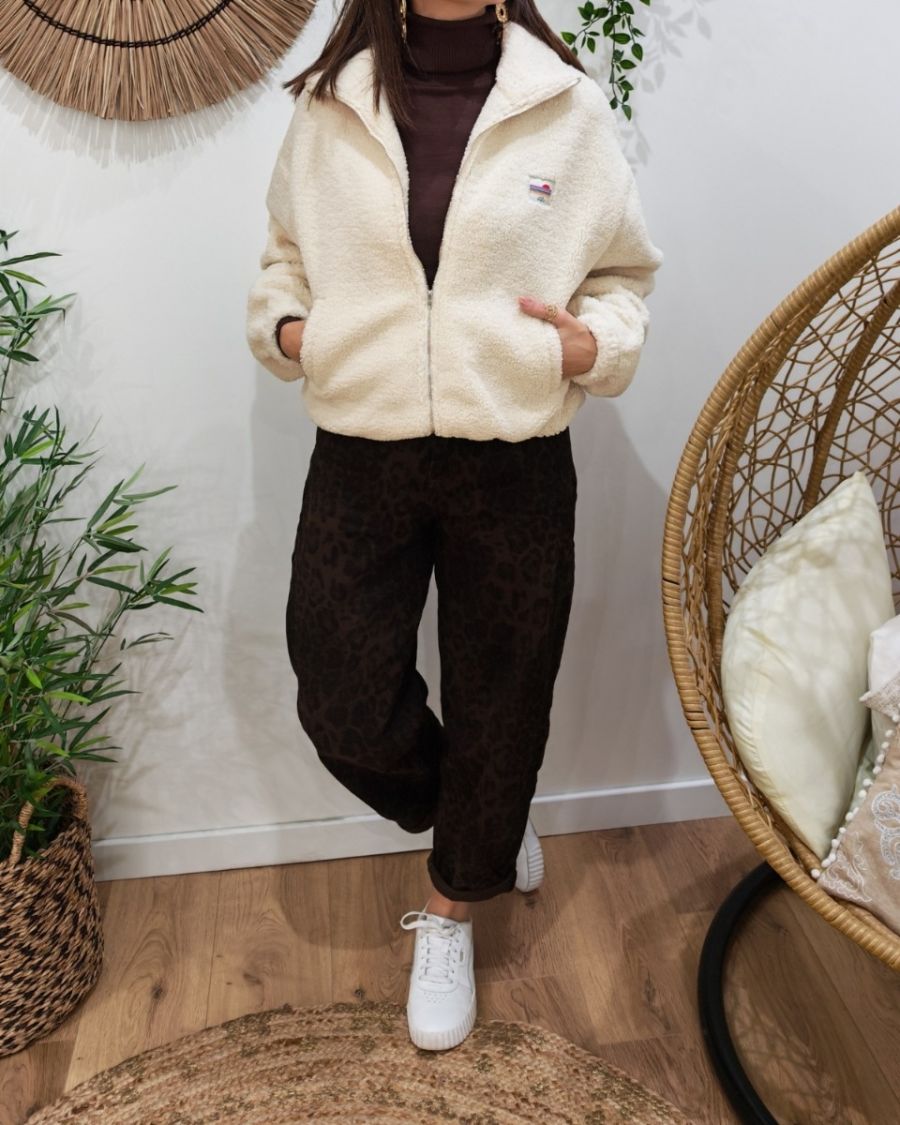Veste polaire femme beige zippée La vie est belle