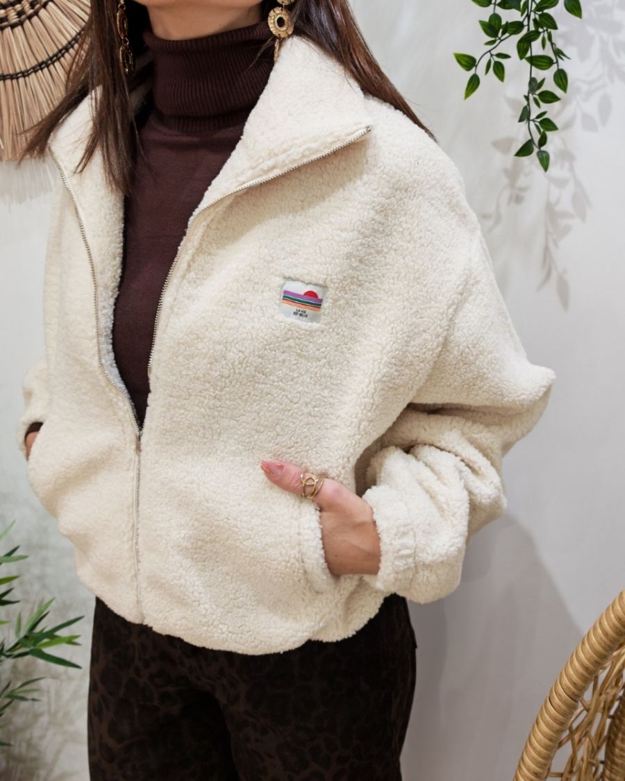 Veste polaire femme beige zippée La vie est belle