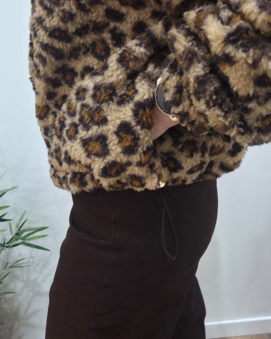 Veste polaire femme léopard marron