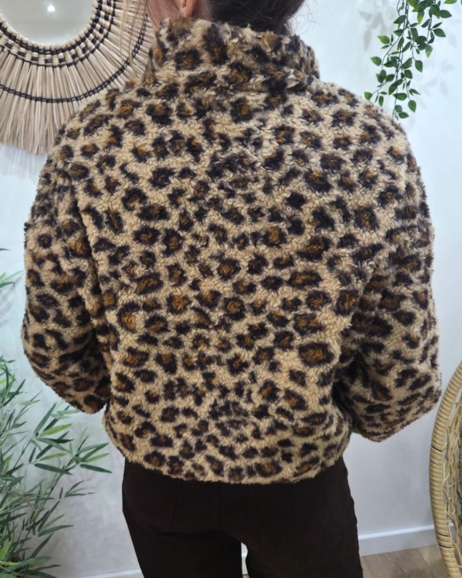 Veste polaire femme léopard marron