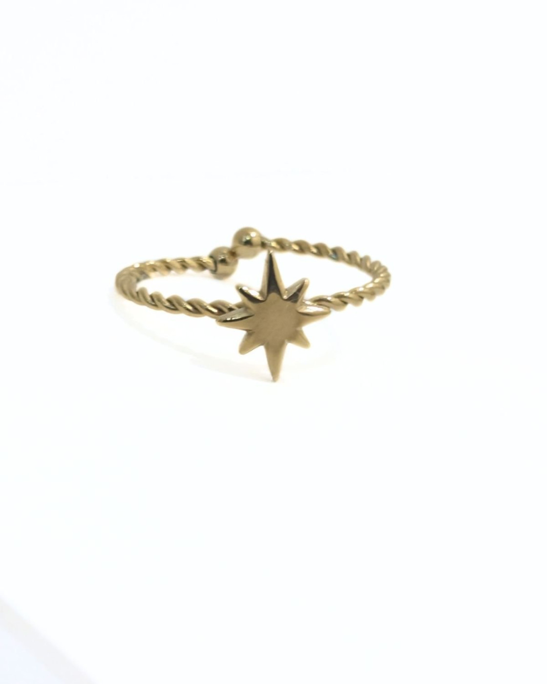 Bague femme acier doré torsadé avec astre