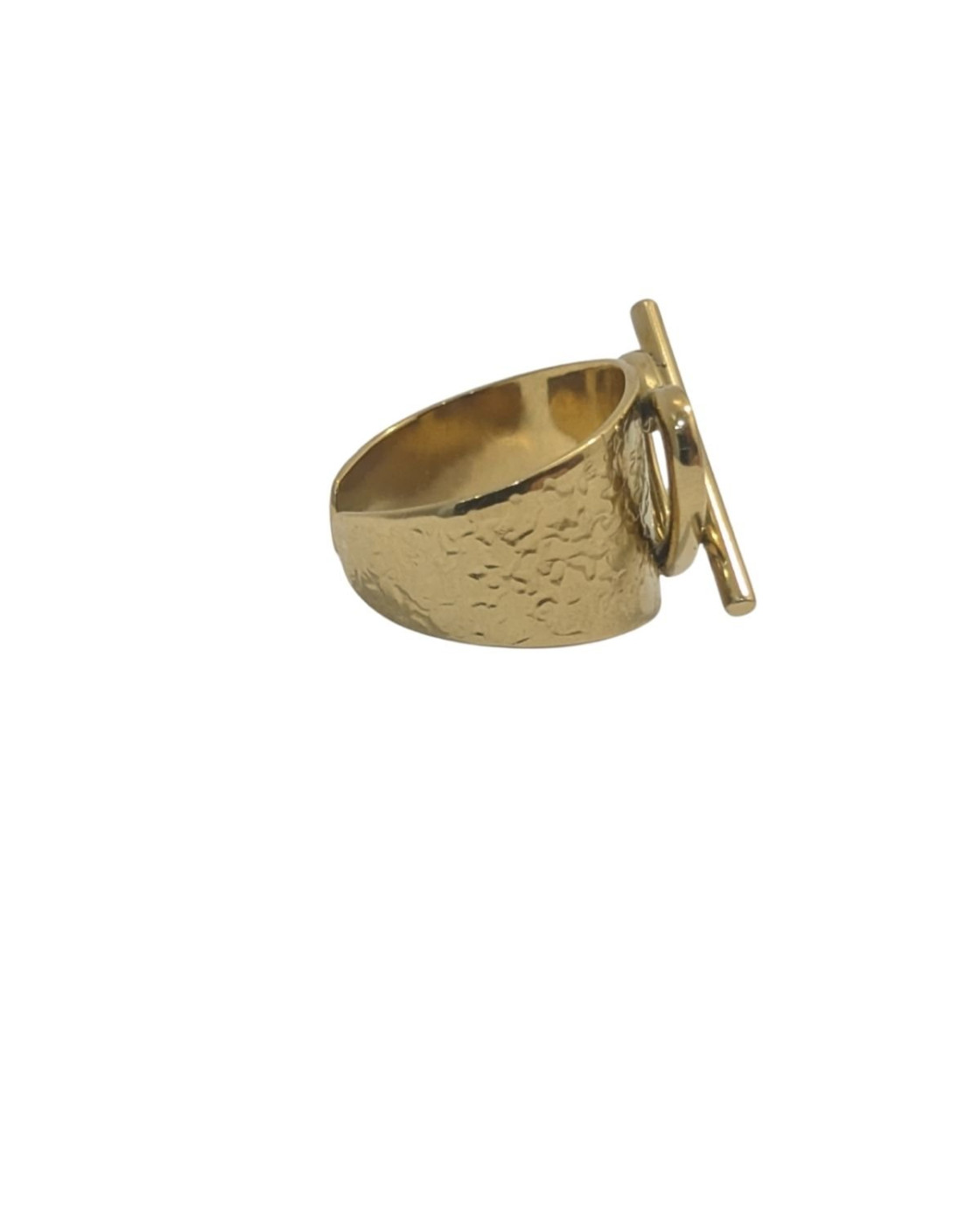 Bague femme acier doré coeur barré