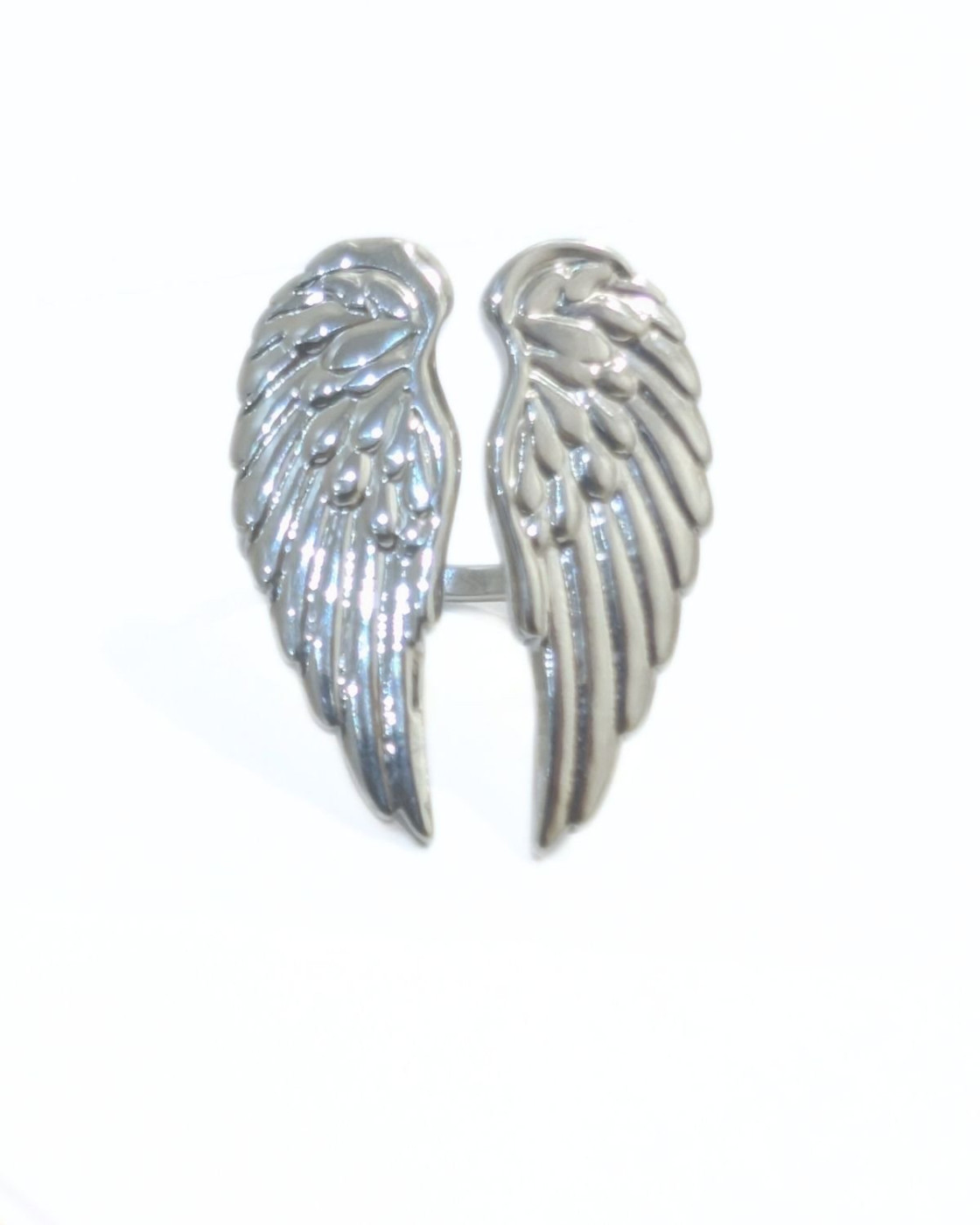 Bague femme acier argenté grandes ailes d'ange