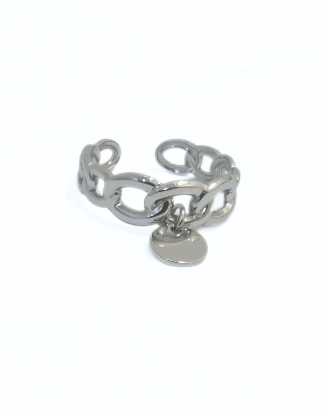 Bague femme acier argenté maille et pampille 