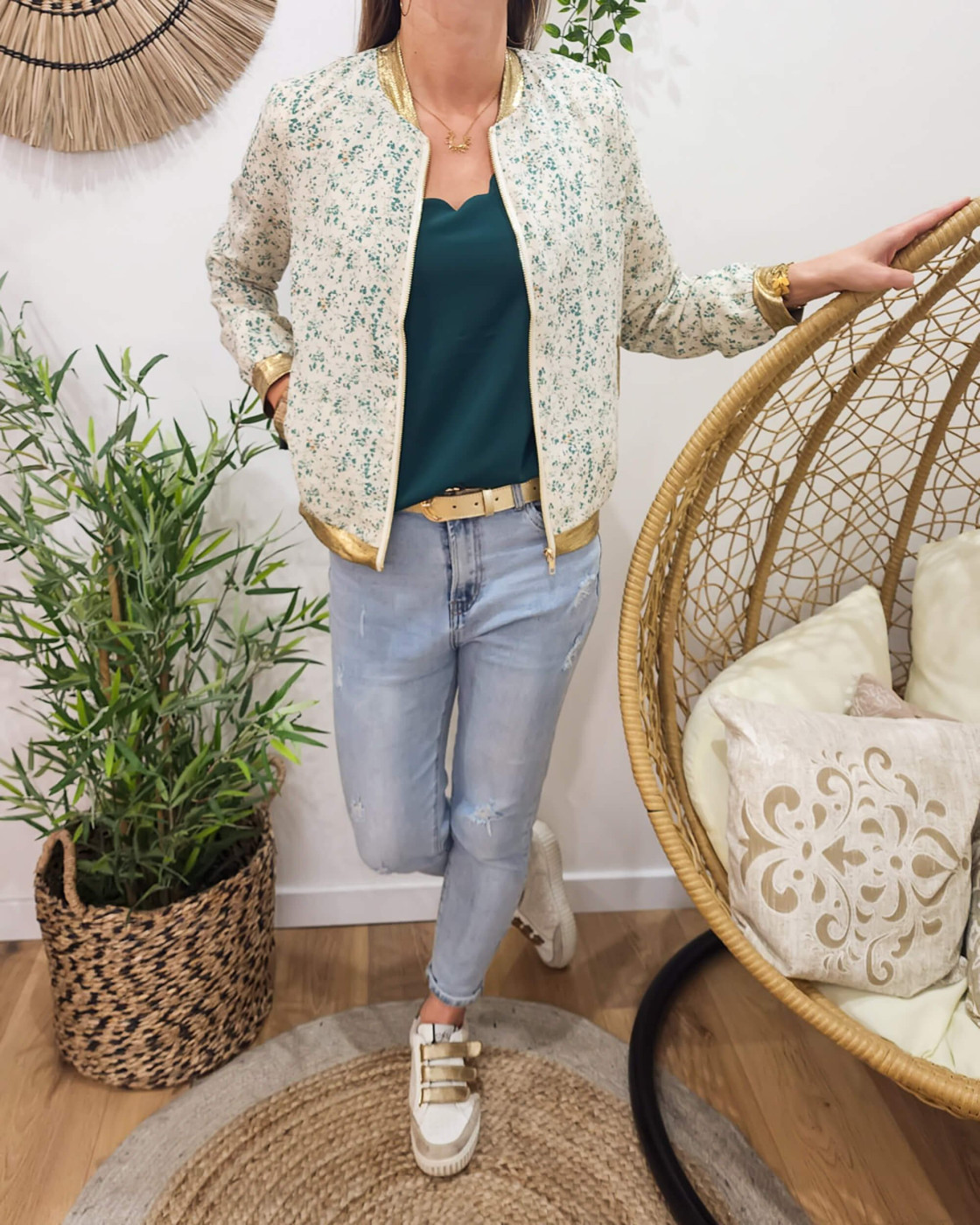 Bombers femme écru et vert Marthe