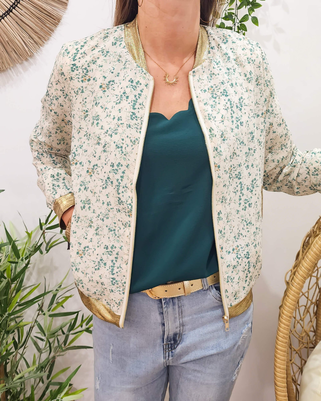 Bombers femme écru et vert Marthe