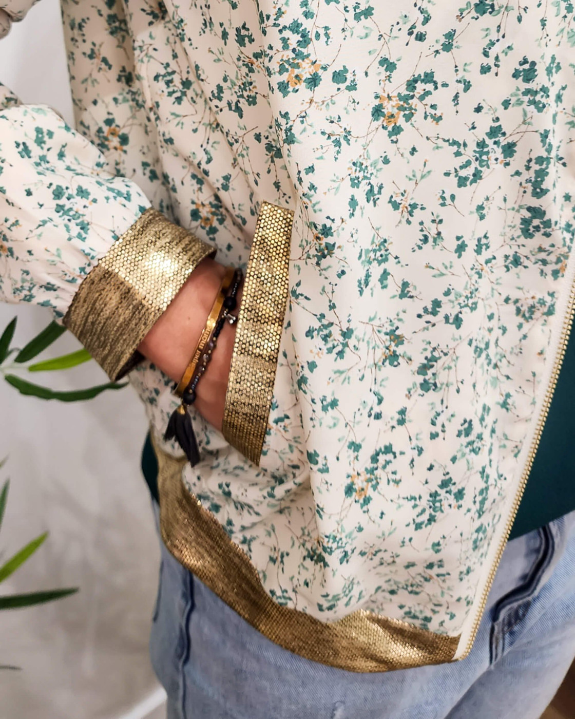 Bombers femme écru et vert Marthe