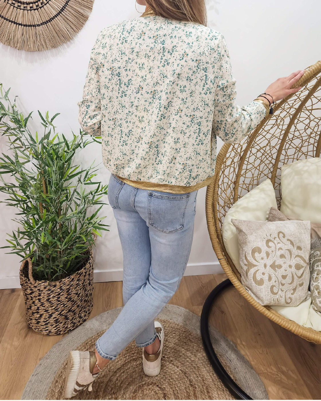 Bombers femme écru et vert Marthe