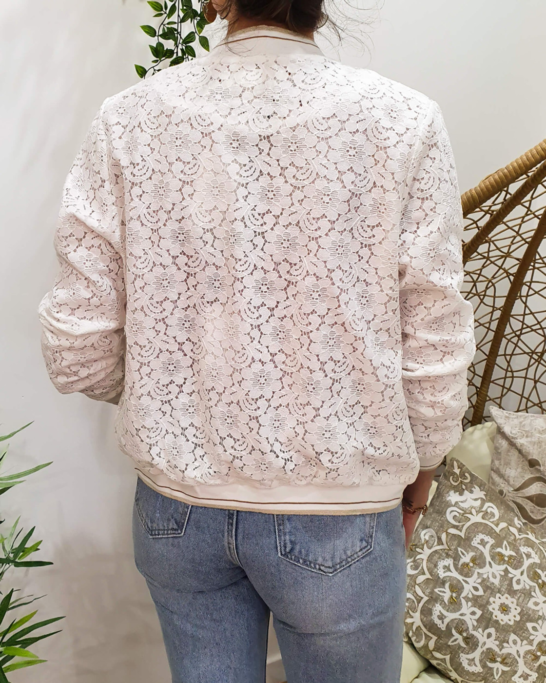 Bombers femme écru dentelle floral