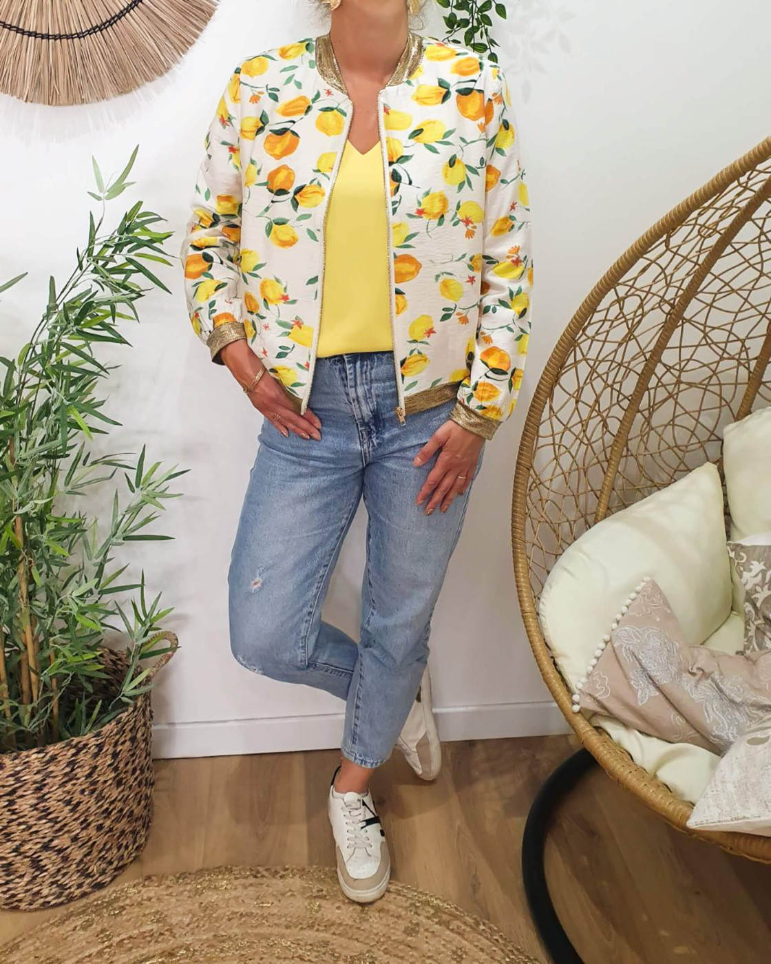 Bombers femme écru citrons jaunes